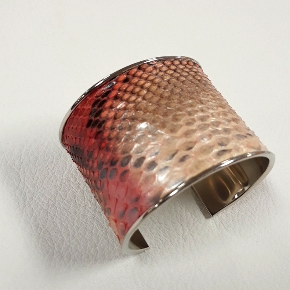 Metallic/ Pink Hand Painted Python Snakeskin Cuff Bracelet/ Handcrafted - Picture 11 of 16